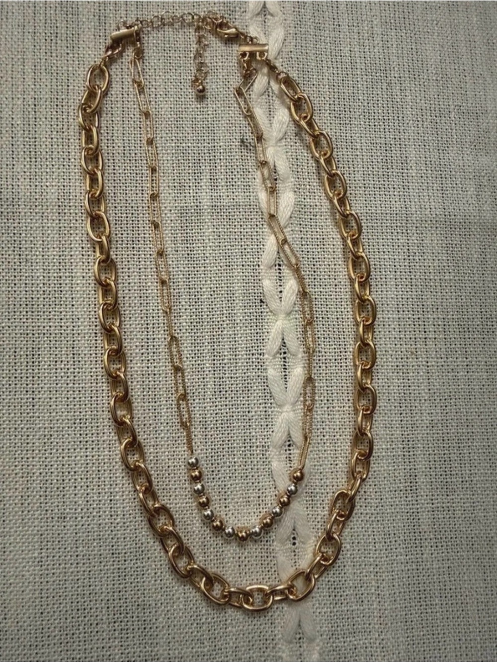 Layered Gold Chain Necklace with Beaded Accent